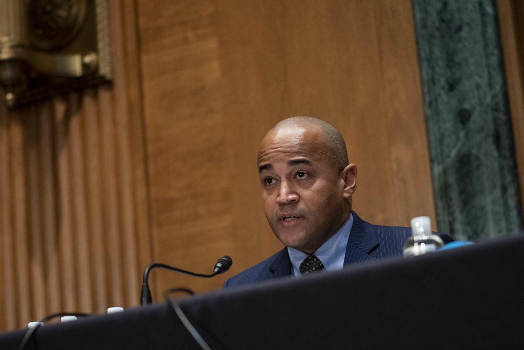 Dante Disparte, chief strategy officer and head of global policy at Circle, speaks during a Senate Banking, Housing, and Urban Affairs Committee hearing in Washington, D.C., U.S., on Tuesday, Dec. 14, 2021. The hearing is titled 