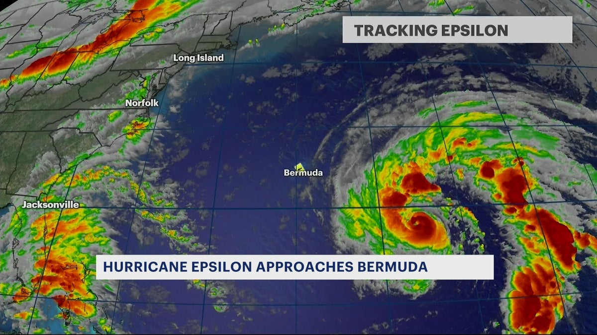 Epsilon strengthens to a hurricane as it approaches Bermuda