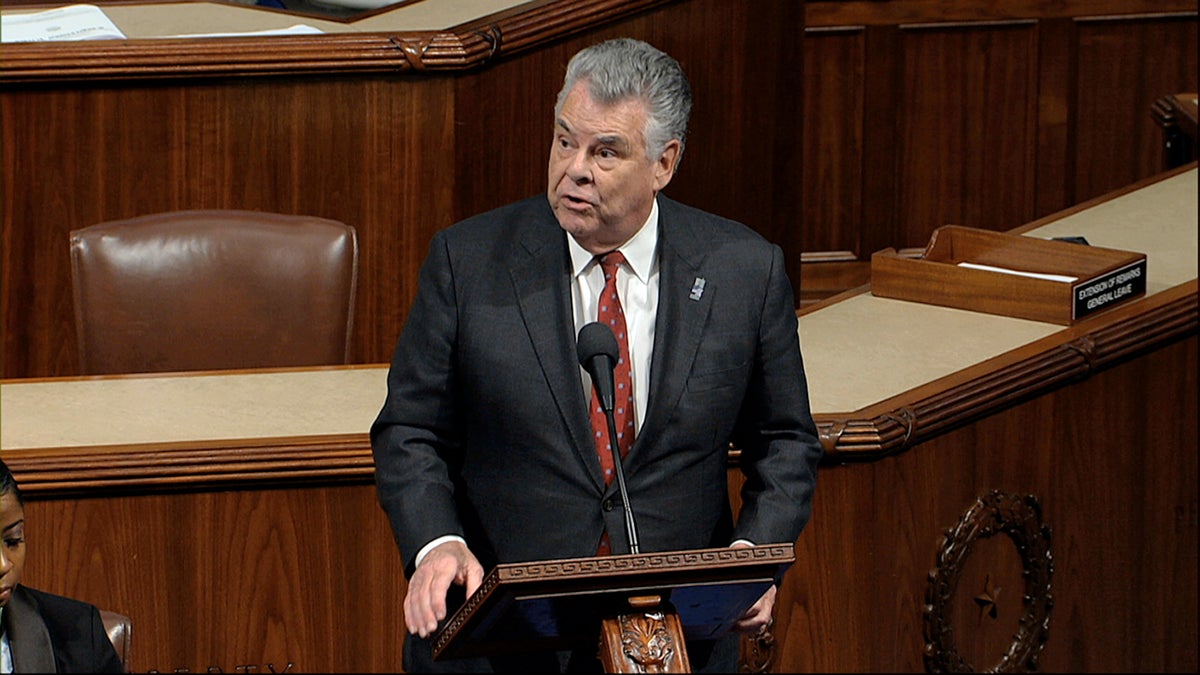 Rep. Peter King, R-N.Y., speaks as the House of Representatives debates the articles of impeachment against President Donald Trump at the Capitol in Washington, Wednesday, Dec. 18, 2019. (House Television via AP)