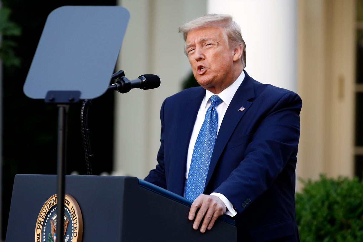 President Donald Trump speaks in the Rose Garden of the White House, Monday, June 1, 2020, in Washington. (AP Photo/Patrick Semansky)
