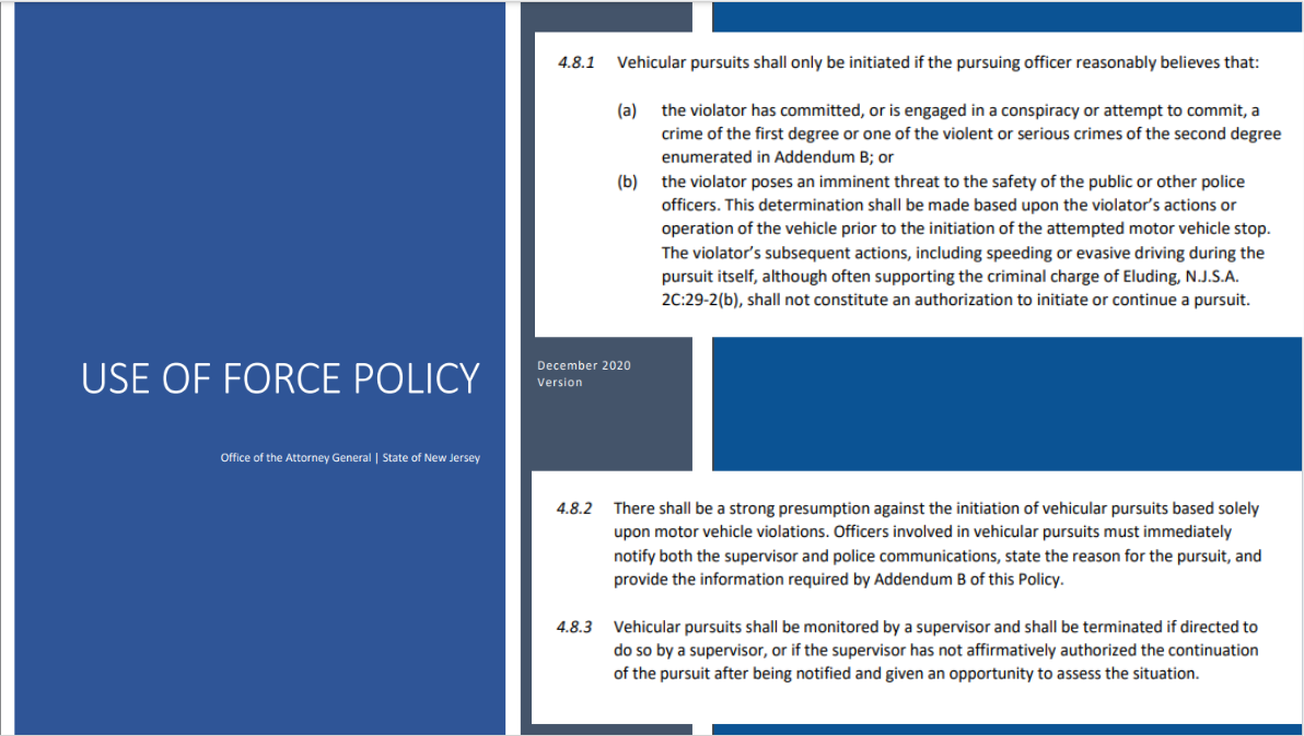 Attorney general office guidelines on police pursuits