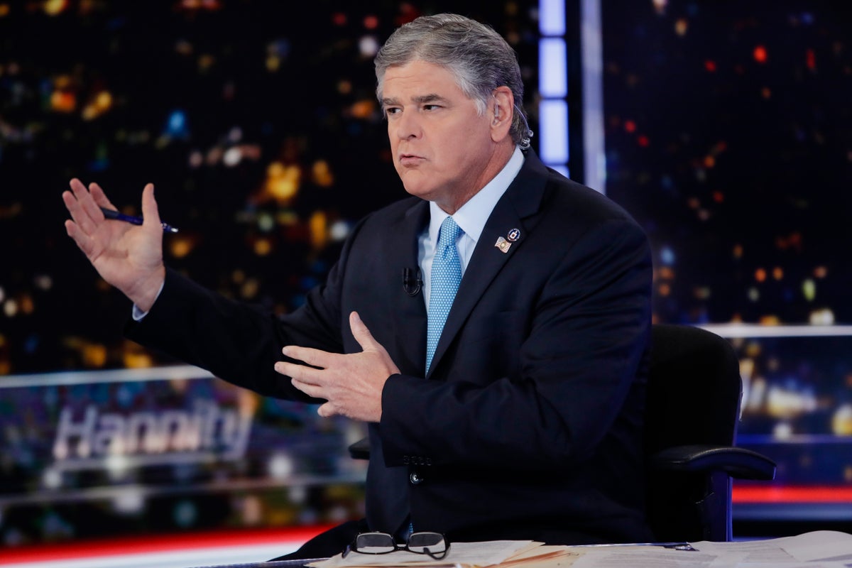  In this Aug. 7, 2019, photo, Fox News host Sean Hannity speaks during a taping of his show, 