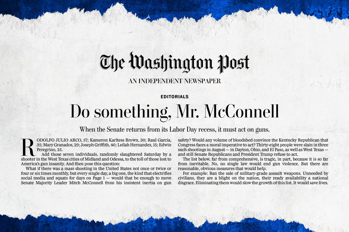 <i>The Washington Post Editorial Board's full-page editorial calling on Mitch McConnell and other Senate Republicans to act. The Washington Post</i>