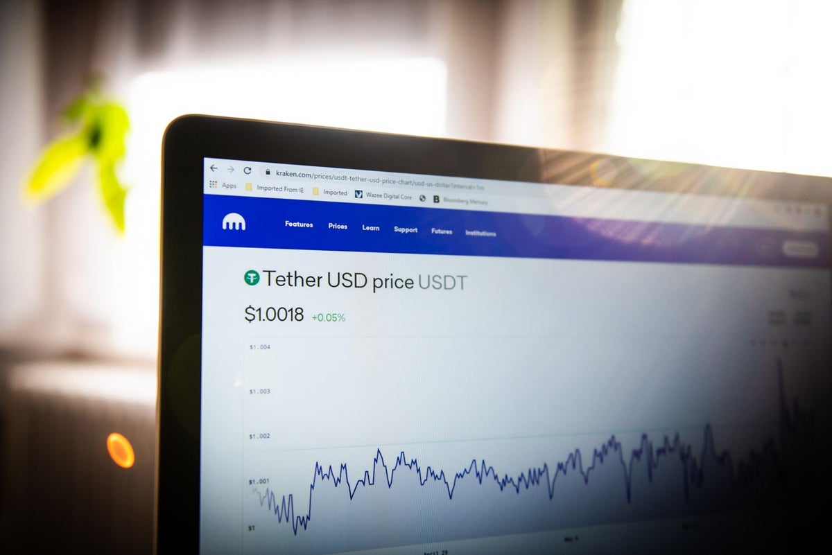 Tether prices on the Kraken website on a laptop computer arranged in Dobbs Ferry, New York, U.S., on Saturday, May 22, 2021. (Photographer: Tiffany Hagler-Geard/Bloomberg via Getty Images)